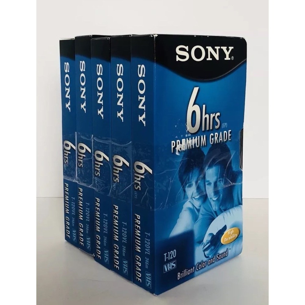 Sony T120VR 6 Hour Premium 5 Pack Blank VHS Tapes New Vivid Color